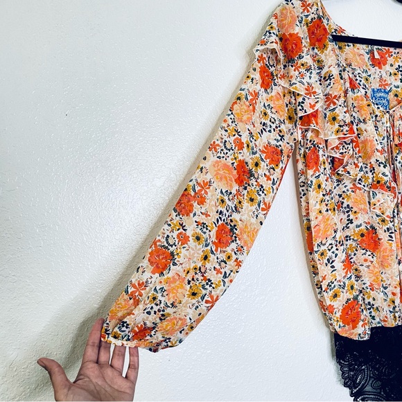 Intimately Free People NEW Say It To Me Floral Ruffle Tie Front Bodysuit Medium - Picture 4 of 9